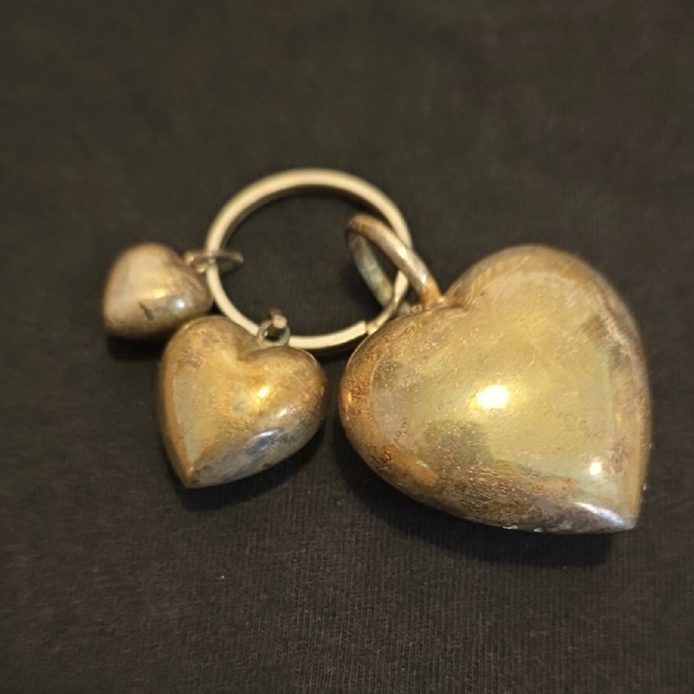 Vintage R.M. Trush Sterling Silver 3 Puff Hearts 1973